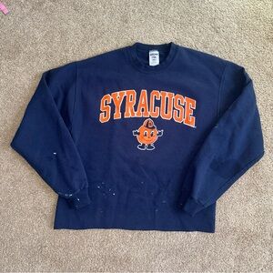Vintage Jerzees Women’s Syracuse Navy Crewneck Sweater M Cropped Paint Stains